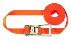 Einteiliger Zurrgurt, 4000 daN zul. Zugkraft in der Umreifung, Gurtbreite 50 mm, Lnge 10 m, Farbe orange, 4 Streifen, VE 2 Stck